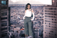 giantess collage giga city black_hair color clothed buildings short_hair clouds outdoors sky tattoo nail_polish earrings kmann880