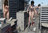 nipples giantess crush nude city mega black_hair color long_hair destruction barefoot buildings helicopter brunette topless short_hair foot_crush uniform looking_down giantesses vehicles outdoors sky digital_render bare_legs bare_midriff looking_at_tinies bare_thighs t0xicvap0r1