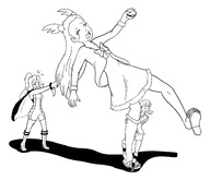 drawing giantess pokemon monochrome long_hair clothed angry crying short_hair unknown_artist source_needed no_background pulling_hair whitney_(pokemon) grayscale claire_(pokemon) jasmine_(pokemon)