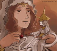 drawing gentle giantess color clothed brunette brown_eyes smiling hand nail_polish handled dark_souls looking_at_tiny gwynevere armlet gwyndolin jesscookie