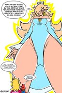 drawing giantess blonde color long_hair blue_eyes clothed mario princess_peach smiling crown looking_down super_mario earrings dialogue no_background bare_legs smirking looking_at_tinies dp1up bare_thighs