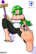 drawing giantess feet color long_hair clothed toes barefoot cleavage soles green_eyes domination smiling green_hair sitting looking_down between_toes staff nail_polish bracelet licking_toes sitting_on_floor no_background looking_at_tiny palutena kid_icarus licking_feet lucina armlet nxghtshxde91 dp1up