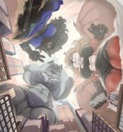 drawing giantess panties furry macro wolf giga wings anthro city upskirt blonde black_hair color long_hair blue_eyes clothed cleavage multiple buildings fox low_angle smiling underboob airplane looming looking_down giantesses sky point_of_view looking_at_viewer semi_nude perspective looking_at_tiny kitana smirking bare_midriff looking_at_tinies scream_(artist) skimpy_clothes karawuff green_panties keremide