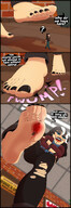 drawing crush jessie feet comic black_hair color long_hair blue_eyes toes barefoot soles jeans blood tiny low_angle smiling gore foot_crush snake shrunken_man teasing cruel lipstick indoors under_foot nail_polish point_of_view laugh jess raised_foot dialogue black_nails mspaintgts highlights smirking heavy_eyeshadow mansquishers black_lipstick white_highlights