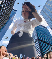 giantess collage city mega color clothed skirt buildings helicopter brunette scared short_hair looking_down clouds outdoors sky new_york_city bracelet zebos2003 looking_at_tinies klara_castanho