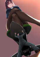 drawing giantess crush feet color clothed high_heels stockings sitting foot_crush shrunken_man looking_down female_domination suit shoe_crush no_background looking_at_tiny giganticvi