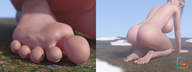 breasts giantess pussy feet giga city blonde color butt toes barefoot buildings soles topless clouds outdoors sky nail_polish point_of_view sideboob bare_butt rear_view digital_render bare_legs bare_midriff emma-gts bare_thighs