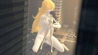 breasts nipples gentle nude size_difference city blonde black_hair color long_hair barefoot buildings topless multiple_sizes kissing lesbians streets vehicles outdoors nail_polish digital_render rwby yang_xiao_long bare_legs bare_midriff bare_thighs