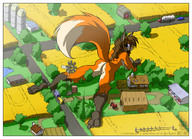 breasts drawing gentle giantess nude furry macro tail anthro mega color long_hair butt blue_eyes barefoot buildings brunette topless fox high_angle lying_down farm barn vehicles thighs outdoors aerial_view looking_back sideboob trees looking_at_viewer tractor roads silos windmill jollyjack bare_back shed bare_legs bare_midriff bare_thighs bare_paws kylie_fox