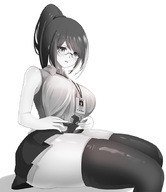 drawing gentle giantess monochrome clothed skirt glasses stockings socks ponytail short_hair hand shrunken_man handled no_background epe grayscale wholesome