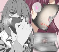 drawing gentle color tongue clothed mouth playful lips red_hair entrapment mask lipstick looking_at_viewer breath steam no_background hair purple facemask nude_tiny xkonzigzagx