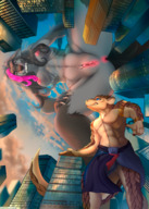 breasts drawing nipples giantess nude pussy macro wolf city color giant blue_eyes buildings topless low_angle multiple_sizes yellow_eyes looming abs looking_down skyscraper clouds looking_up outdoors sky grey_hair nail_polish dyed_hair bracelet semi_nude bare_legs armlet arrogance127 bare_midriff pangolin bloodwolfe89 bare_thighs female_and_male holt-odium snarling pink_highlight highlight
