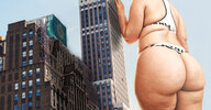 giantess collage city mega color buildings clouds outdoors sky semi_nude bare_butt rear_view bare_back bare_legs tekitocreations bare_thighs
