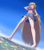 drawing growth giantess crush panties feet giga city upskirt blonde color long_hair clothed skirt high_heels buildings ribbon low_angle yellow_eyes smiling foot_crush hand looming looking_down clouds shoe_crush flower outdoors sky white_panties rings hair_ribbon earrings bracelet tiara hairband looking_at_city winking thedaibijin looking_at_tinies mikeyj1093