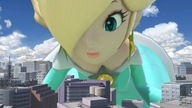 giantess city mega blonde color long_hair blue_eyes clothed mario buildings lying_down unknown_artist looking_down clouds outdoors sky necklace earrings source_needed looking_at_city digital_render princess_rosalina looking_at_tinies