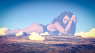 giantess giga color long_hair barefoot brunette lying_down mountains clouds outdoors sky bracelet semi_nude bare_butt digital_render bare_legs daisy_ridley render-farmer bare_thighs