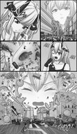 drawing giantess micro macro sneeze giga city comic monochrome long_hair clothed buildings street hand looking_down nose vehicles outdoors nail_polish closed_eyes handled breath looking_at_city inhale mucus looking_at_tinies hannunaki grayscale akridhunter