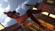 nipples city mega blonde color long_hair barefoot buildings topless sitting clouds outdoors sky closed_eyes sideboob sitting_on_building digital_render bare_back bare_legs bare_midriff velocity-vektor semi-nude giatness