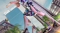 city color clothed high_heels buildings low_angle smiling pink_hair dress short_hair clouds sky nail_polish digital_render hair_buns bare_legs velocity-vektor