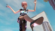 panties city upskirt color blue_eyes clothed high_heels buildings helicopter smiling pink_hair short_hair looking_down clouds outdoors sky white_panties nail_polish looking_at_viewer digital_render bare_legs velocity-vektor