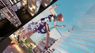 giantess city mega color blue_eyes clothed high_heels buildings smiling pink_hair street short_hair looking_down vehicles clouds outdoors sky nail_polish digital_render hair_bun bare_legs velocity-vektor