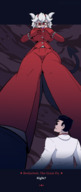 drawing growth giantess white_hair crush color clothed red_eyes low_angle smiling gloves short_hair looking_down point_of_view earrings looking_at_tiny frosty_roy helltaker red_gloves knarfdarf beelzebub_(helltaker)