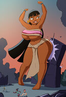 breasts drawing giantess crush hips city black_hair color long_hair butt destruction barefoot rampage cleavage bra skirt buildings huge_breasts brown_eyes scared underboob dark_skin thighs outdoors sky looking_back earrings native bracelet semi_nude running_away chel thick_thighs loincloth bare_legs dreamworks the_road_to_el_dorado bare_midriff caiman2 goddess_chel nxghtshxde91 bare_thighs hip_bump