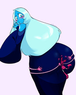 drawing blushing color long_hair butt blue_eyes clothed blue_hair blue_skin hugging looking_back smothering rear_view no_background steven_universe blue_diamond spinel ushijii cartoon_network