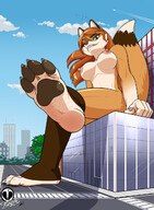 drawing nipples giantess nude furry macro tail city mega color large_breasts long_hair destruction barefoot buildings green_eyes brunette topless fox low_angle smiling sitting underboob looming looking_down clouds outdoors sky looking_at_viewer orange_hair bare_butt lyra paw_pads bare_back bare_legs smirking bare_midriff bare_thighs bare_paws sitting_on_buildings cross_legged hatham treblinka