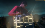 giantess crush insertion city mega color clothed buildings smiling zoey hand looking_down clouds outdoors sky hospital left_4_dead looking_at_tiny digital_render source_size_shenanigans knarfdarf left_for_dead nick