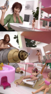 bikini nipples nude feet size_difference blonde comic color long_hair blue_eyes clothed barefoot cleavage soles shrinking brunette topless short_hair sitting dollhouse pool shrunken_woman sunglasses indoors revenge semi_nude bugmaker shrink_gun digital_render bare_legs bare_midriff bare_thighs nude_tiny tinier multiple_sized
