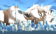 breasts drawing nipples giantess white_hair furry macro giga anthro city mega dog blonde color large_breasts long_hair blue_eyes cleavage buildings topless husky lying_down areola clouds looking_up outdoors sky semi_nude scarf on_back out_of_frame alswap conacoda