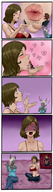 breasts drawing gentle giantess white_hair vore blushing horns comic color large_breasts long_hair blue_eyes clothed in_stomach barefoot cleavage huge_breasts brunette sweat lips short_hair sitting kissing hand stomach palm shrunken_man freckles tom_thumb handled accidental_vore viruslex bare_midriff kerbgonherb kunatta_hea pic_tobu inner_view bonnie_hughes ash_blonde_hair atastywaffle
