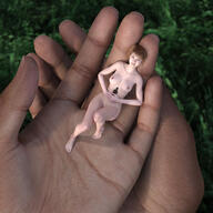 breasts nipples gentle giantess nude size_difference color handheld barefoot topless high_angle multiple_sizes hand minigirl shrunken_woman dark_skin fingers outdoors trees bare_butt handled palms digital_render on_belly bare_legs bare_midriff loca-lyn lying_on_back pale bare_thighs nude_tiny smaller tinier mutliple_sizes