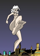 breasts drawing giantess white_hair crush feet city mega color destruction barefoot rampage buildings topless short_hair foot_crush looking_down outdoors sky under_foot raised_foot looking_at_city imminent_crush warhammer_40k bare_legs drsgrowth bare_midriff looking_at_tinies bare_thighs knarfdarf sororitas tau