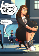 breasts drawing giantess city mega blonde color large_breasts long_hair butt clothed skirt buildings jeans shoes brunette mini_giantess pants sneakers dark_skin michelle lifting outdoors costume dialogue carrying cracked_pavement thick_thighs gwen_stacy mary_jane spider-man marvel_comics caiman2 peter_parker michelle_jones