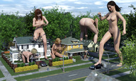 giantess crush nude feet size_difference mega color long_hair destruction barefoot pubic_hair topless multiple_sizes street foot_crush giantesses vehicles clouds houses sky trees bare_butt digital_render bare_back bare_legs bare_midriff bare_thighs t0xicvap0r1