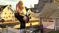 giantess city blonde long_hair skirt high_heels buildings angry mini_giantess boots uniform looking_down houses outdoors semi_nude looking_at_tiny redfiredog jackofbullets