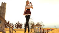 breasts giantess vore mega blonde color clothed handheld cleavage skirt high_heels castle smiling boots hand uniform cruel outdoors emily imminent_vore looking_at_tiny redfiredog digital_render sadistic_smile cleavage_window bare_midriff jackofbullets
