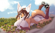 breasts drawing giantess nude landscape furry macro tail anthro city color butt barefoot cleavage playful buildings huge_breasts brunette topless fox high_angle brown_eyes smiling paws lying_down village looking_down clouds outdoors sky bare_butt paw_pads bare_back bare_legs bare_midriff bare_thighs bare_paws large_ears silberlynx pinkookie tial