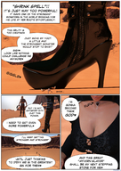 growth comic color clothed fantasy cleavage high_heels desert shrunken humiliation teasing sand outdoors sky choker dialogue digital_render cleavage_window brandish thuwa-gts rise_of_giantess