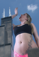 breasts collage vore city mega blonde color tongue destruction mouth buildings low_angle hand clouds outdoors sky tattoo chicago semi_nude bare_midriff mass_vore