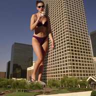 giantess collage city mega color cleavage buildings ice_cream sunglasses outdoors sky flip_flops venomm semi_nude source_needed bare_legs bare_midriff bare_thighs