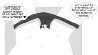 bikini drawing giantess insertion pussy panties manga monochrome high_angle story unknown_artist entrapment dialogue semi_nude source_needed bare_legs bare_midriff incest grayscale bare_thighs pussyvore