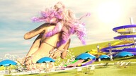 bikini giantess blonde color long_hair barefoot water pink_hair pool grass clouds outdoors sky semi_nude rear_view digital_render bare_back velocity-vektor bare_thighs waterpark bare_lges