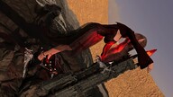 giantess mega color long_hair clothed high_heels desert brunette dress tower clouds outdoors sky nail_polish pointed_ears digital_render velocity-vektor