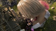 blonde color long_hair skirt stockings high_angle socks sitting outdoors aerial_view trees long_socks white_socks temple looking_at_tiny highlights digital_render velocity-vektor pink_highlights