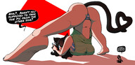 drawing panties feet tail black_hair color long_hair butt blue_eyes barefoot soles cat_ears tiny low_angle smiling spread shrunken_woman cat_girl under_foot june nail_polish looking_back looking_at_viewer dialogue semi_nude striped_panties winking no_background mspaintgts raised_butt bare_midriff tiny_female par jackochallenge