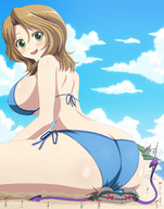 bikini breasts drawing giantess crush blonde color butt clothed beach cleavage ocean butt_crush green_eyes smiling short_hair monster sand vehicles clouds outdoors sky looking_back sideboob looking_at_viewer flag semi_nude swimwear surrender rear_view riho_futaba bare_back thedaibijin bare_legs demolition_girl mikeyj1093 squashing bare_thighs