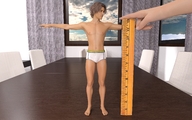 color hand table shrunken_man clouds ruler indoors sky windows digital_render aaabbbzzz measure